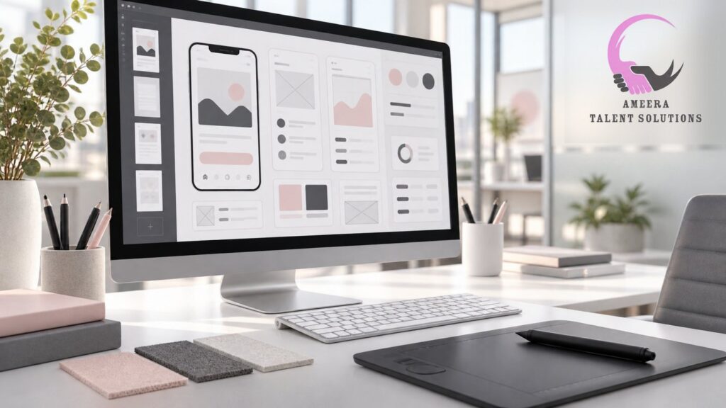 Strategy and design workspace with Ameera Talent Solutions branding
