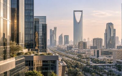 Riyadh skyline with the Kingdom Centre at sunrise
