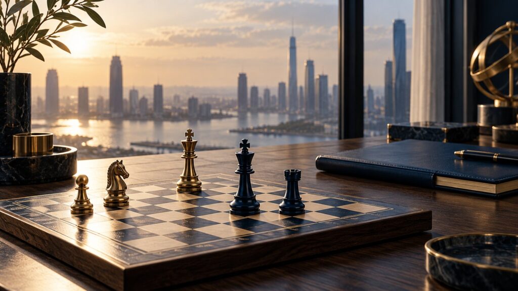 Chess pieces on an executive desk – strategy and consulting talent acquisition
