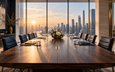 Executive boardroom overlooking a city skyline – technology and digital leadership hiring